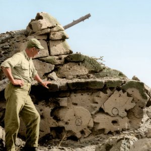 Iwo Jima, 1945 - stone tank to fake US-artillery