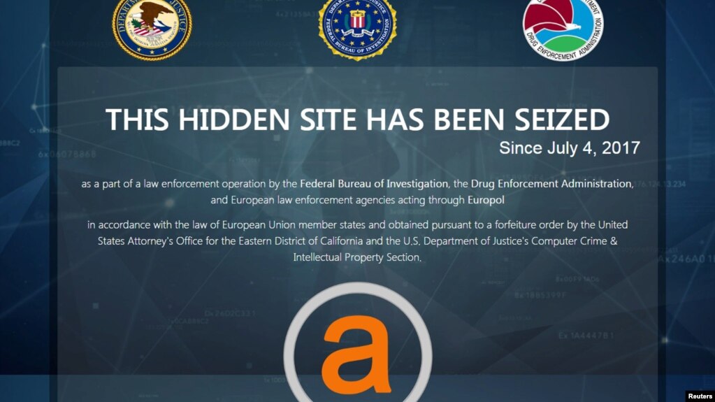 U.S. law enforcement officials announced the arrest of two Israeli operators of a website that referred hundreds of thousands of users to underground internet marketplaces, such as AlphaBay Market, pictured here, which was seized by the FBI in 2017.