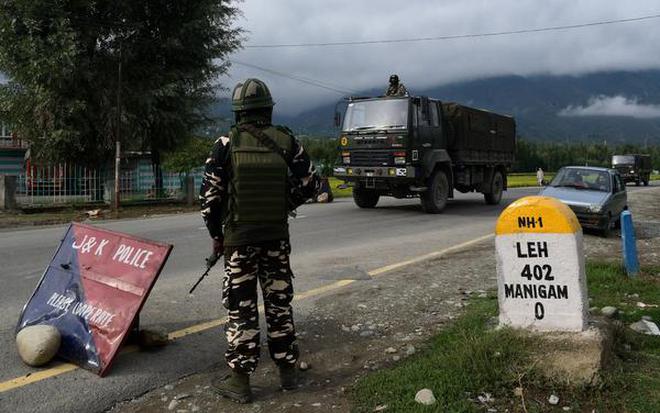 Army convoy moves along Srinagar-Leh national highway, in Ganderbal district on August 31, 2020.