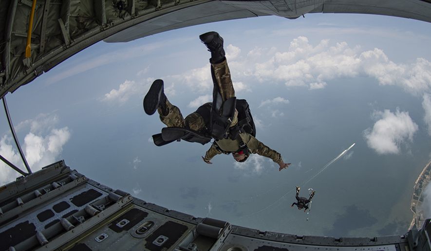 Sailors assigned to Naval Special Warfare Group TWO conduct military air operations in the United States. U.S. Navy SEALs engage in a continuous training cycle to improve and further specialize skills needed to conduct missions from sea, air and land. (U.S. Navy photo by Mass Communication Specialist 2nd Class Russell Rhodes Jr./Released) 190605-N-UJ417-1036