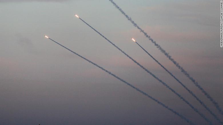 Rockets are fired toward the Israeli areas from Gaza Strip Sunday.