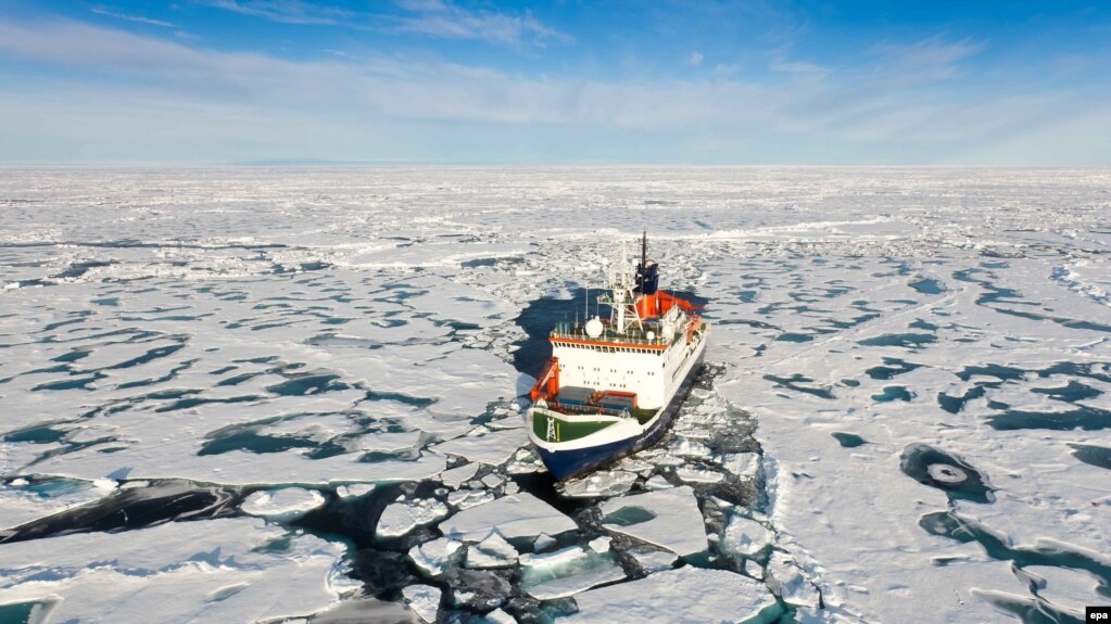 An undated picture from the Alfred Wegener Institute of Polar and Marine Research dated October 2011 shows the research ship Polarstern (North Star) sailing on the Arctic Ocean.