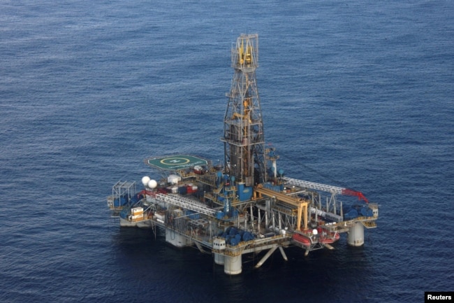 FILE - A view of the Homer Ferrington gas drilling rig, operated by Noble Energy and drilling in an offshore block on concession from the Cypriot government, in the east Mediterranean.