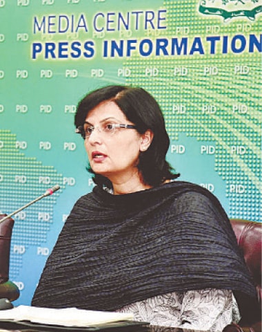 Special Assistant to the Prime Minister on Poverty Alleviation and Social Safety Dr Sania Nishtar addressing a press conference.—APP