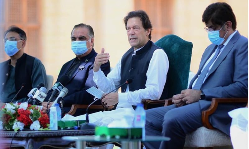 Prime Minister Imran Khan addresses a press conference in Karachi on Saturday. — Photo courtesy: Imran Khan Instagram