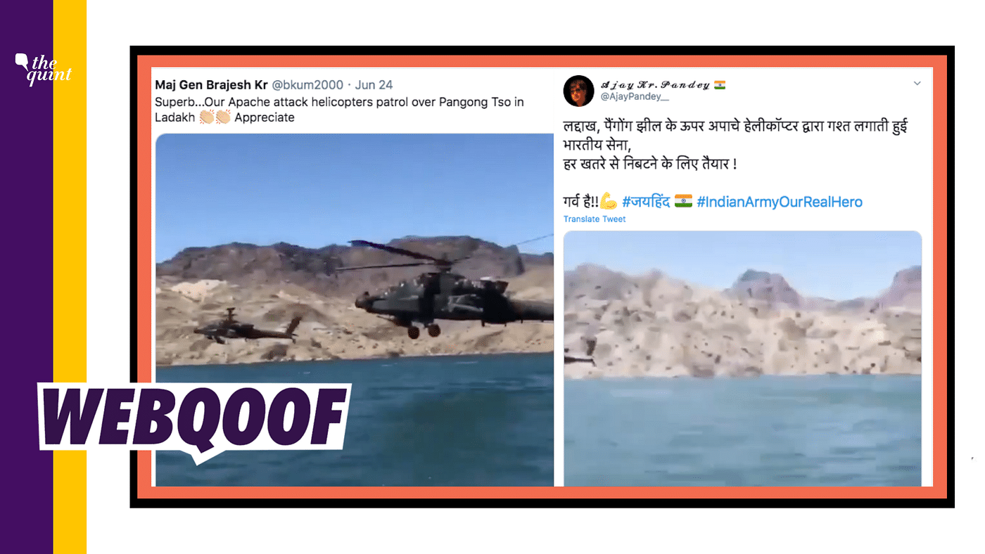 These are actually Apache choppers belonging to the US military flying over a lake in Arizona.