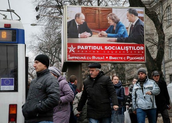 An election sign in Chisinau, Moldova, in 2014 showed representatives of the anti-European Socialist Party with President Vladimir V. Putin of Russia.