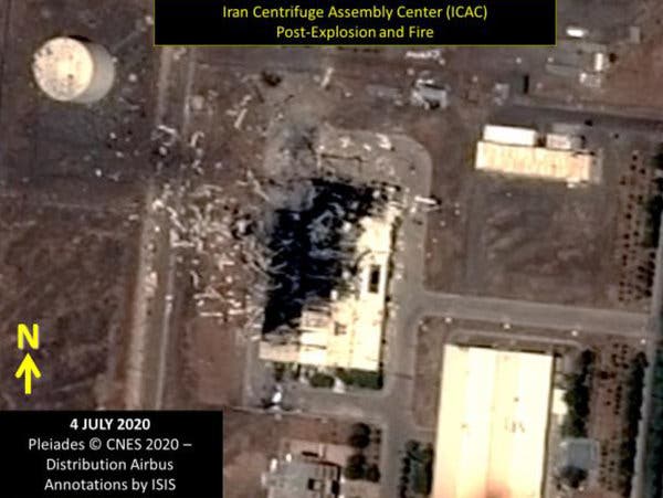 A satellite image of the destruction at Natanz, as seen on July 4.